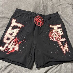 Men's Black and Red Graphic Athletic Shorts